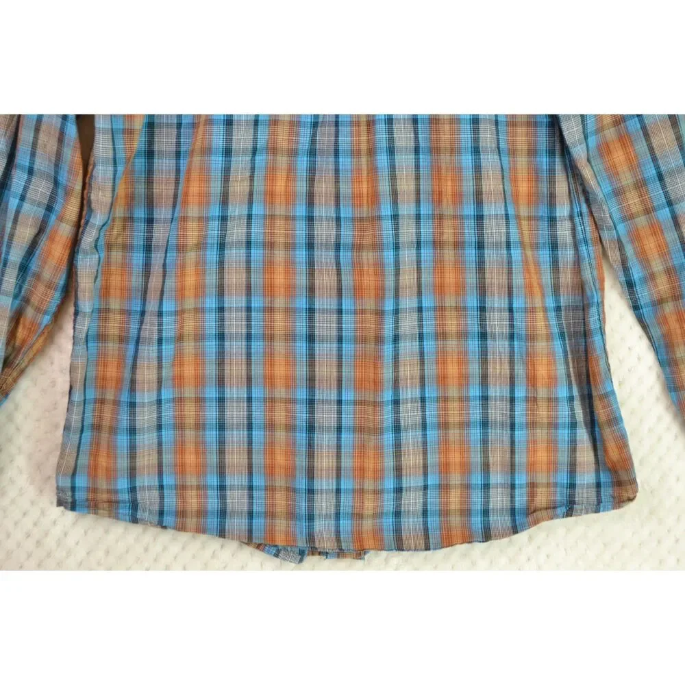 Cinch Boys XL (14) Shirt Blue Orange Plaid Western Button Up